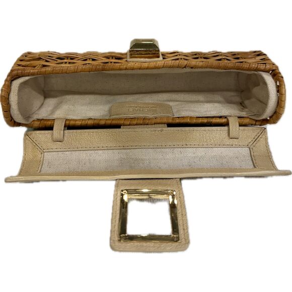 Michael Kors Woven Rattan Clutch with Gold Geometric Clasp – light gold leather - Picture 6 of 9